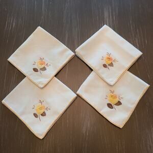 Set of 4 Vintage Hand-Embroidered Floral Table Napkins | 10" Fall Decor